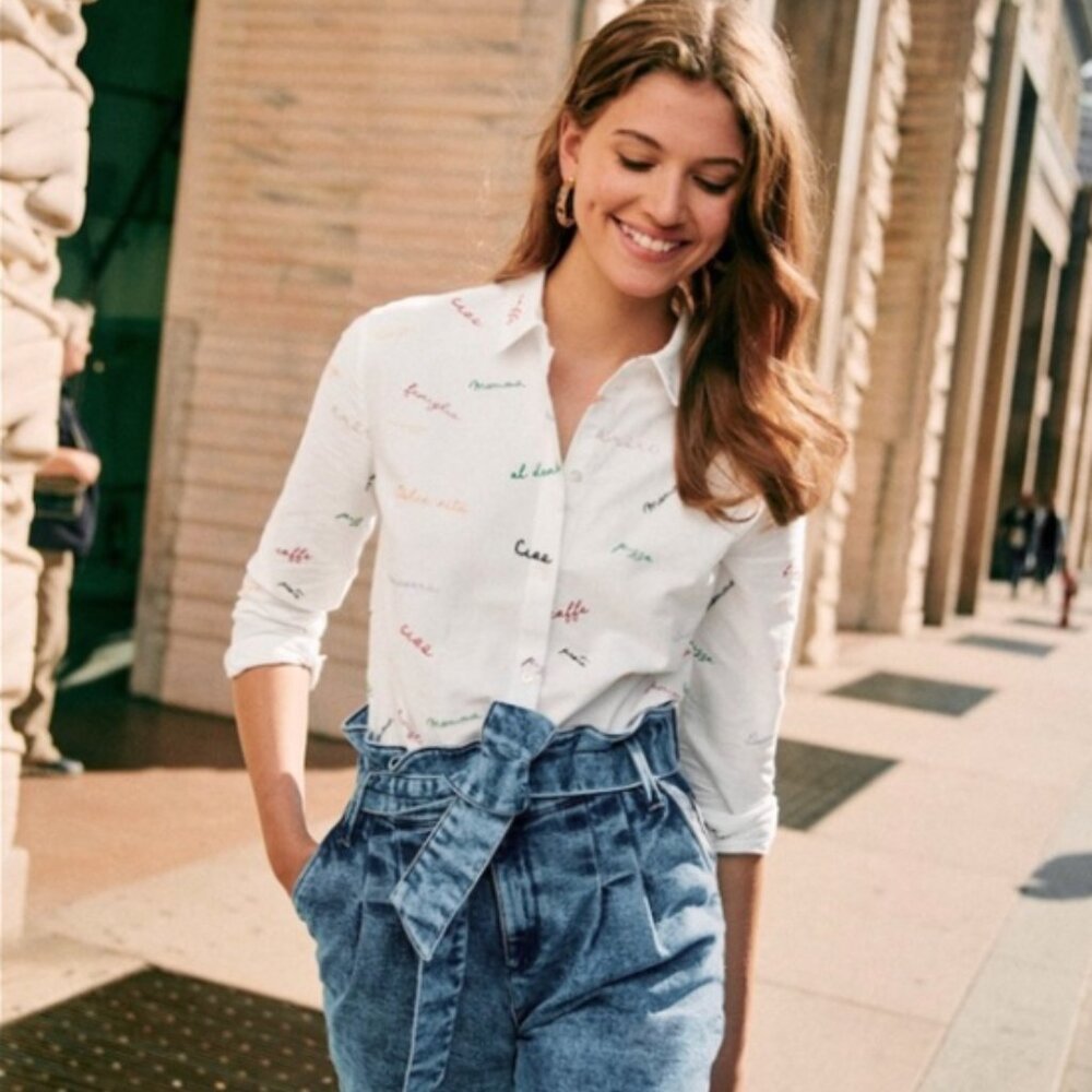 Sezane Ann Shirt Italia Embroidery Size 34 (US 2)